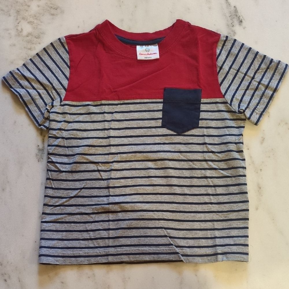 Hanna Andersson Size 110 5T Patriotic Red White Blue Striped Pocket Tee